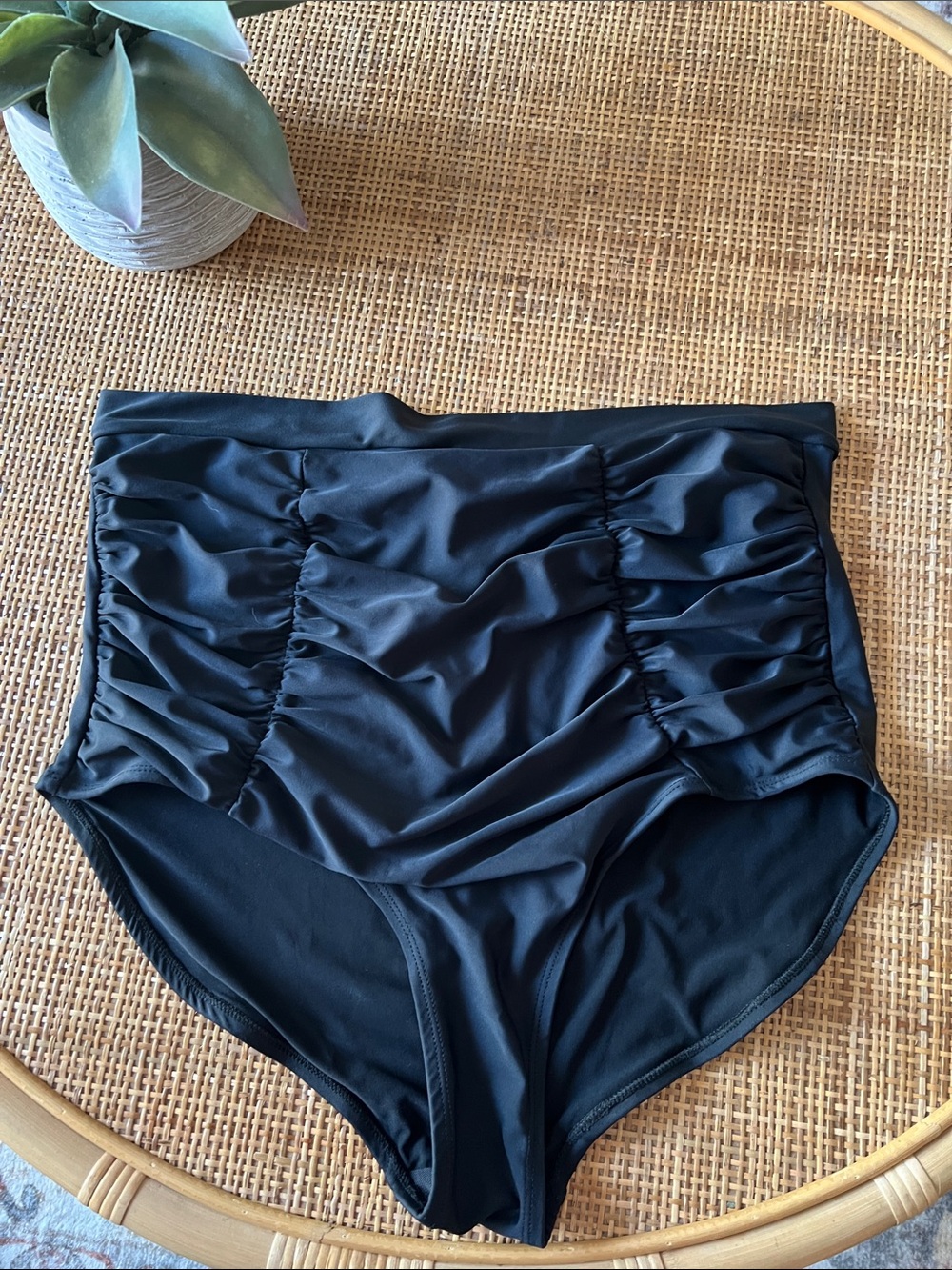Shapermint Black High-Waist Ruched Swim Bottom